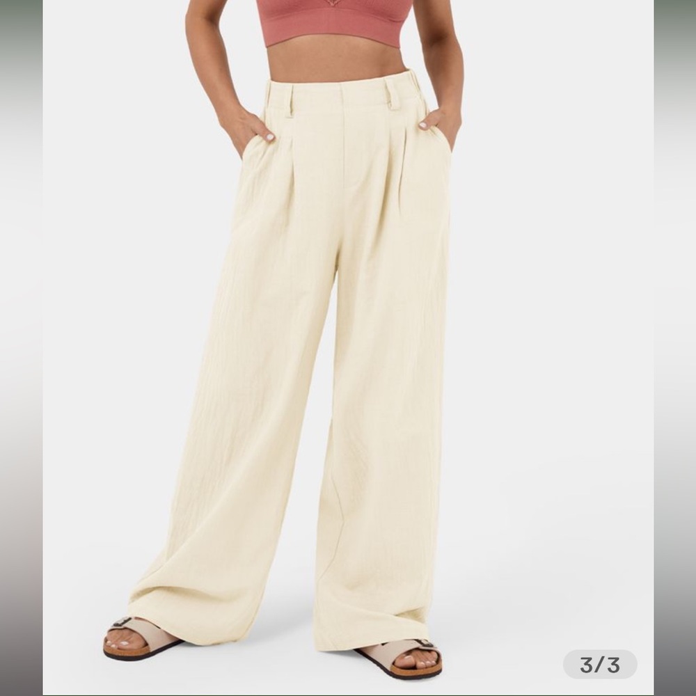 Halara High-Waisted Wide Leg Flowy Solid Palazzo Casual Cotton Pants